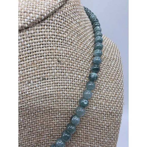 Grade A Jadeite Jade Green Round 3.8mm Beads Necklace 16" 925 Sterling Closure - Picture 4 of 14